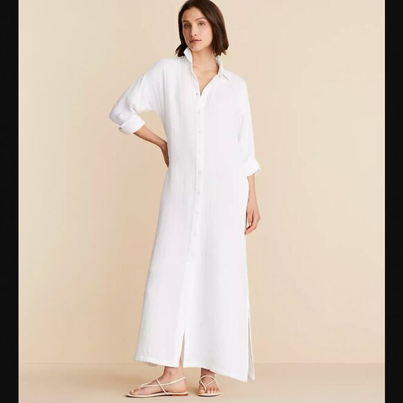 Lou & Grey 100% Cotton Gauze White Button Front Maxi Shirt Dress Size XXLP NEW - Picture 1 of 16